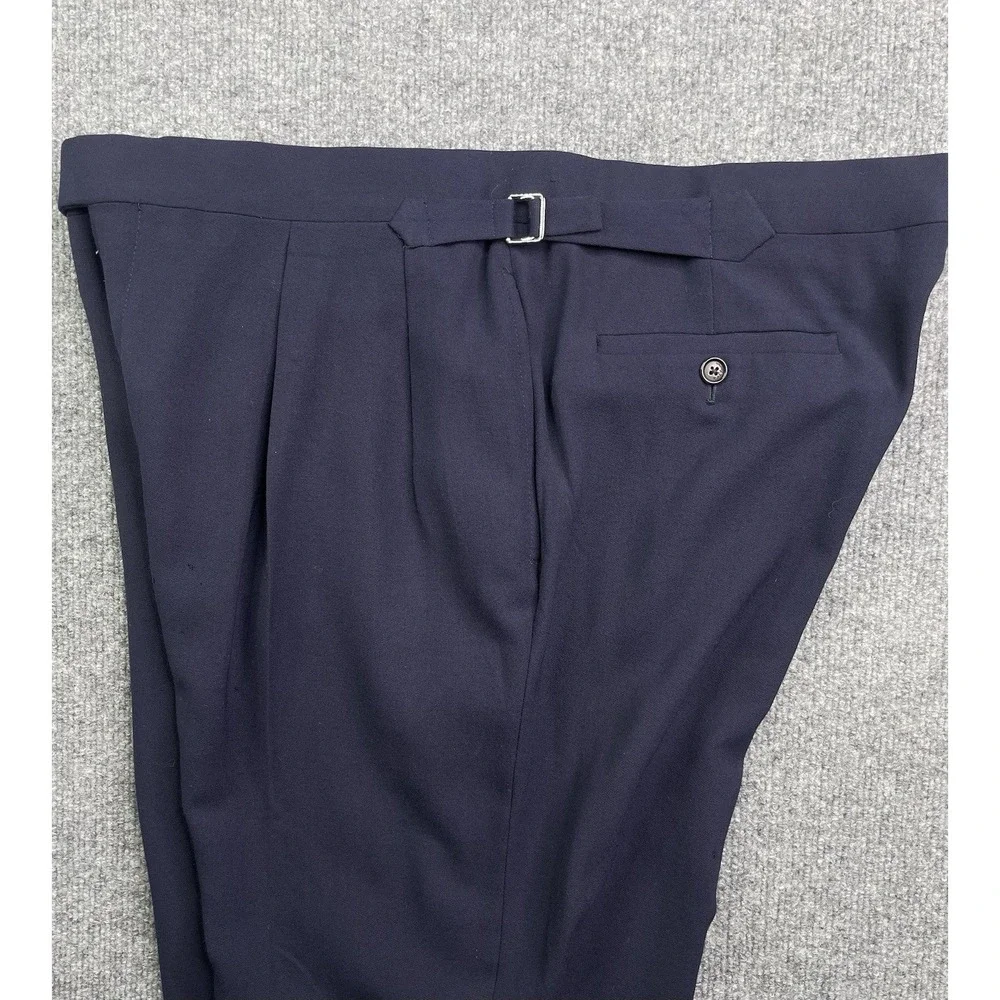 Ralph Lauren Purple Label Dress Pants Mens‎ 38 Navy Blue Wool Pleated Cuffed
